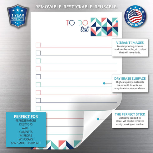 Dry Erase to Do List Vinyl Whiteboard Sticker Decal by Glassboard Studio | Removable & Reusable | Magnetic Fine-Tip Marker Included (6 x 9 inches,...