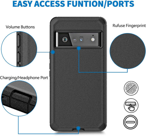 Anloes Case for Google Pixel 6, Pixel 6 Phone Case Heavy Duty Shockproof Dustproof Rugged Defender Protective, 3 in 1 Bumper Cover for Pixel 6 5G ...