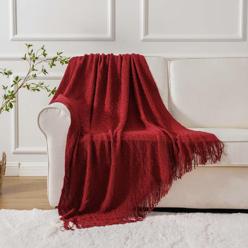 BATTILO HOME Christmas Red Throw Blanket for Couch, Textured Soft Burgundy Throw Blankets, Decorative Knitted Red Blanket for Sofa Bed Living Room...