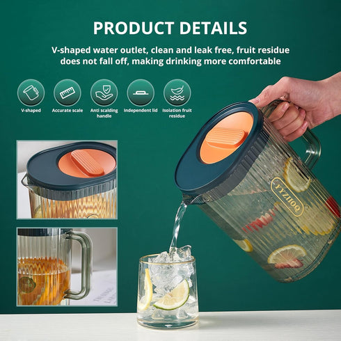 68oz/0.52 Gallons/2.0 Litre Plastic Pitcher with Lid,Clear Hot/Cold Eco-Friendly Carafes, Fridge Water Pitcher Jug for Hot/Cold Lemonade Juice Bev...