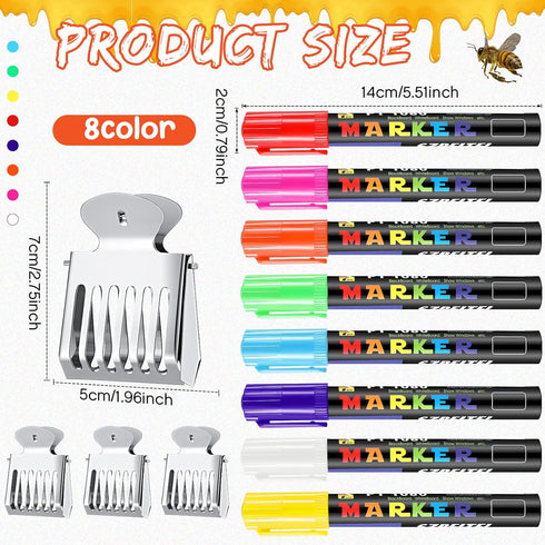 12 Pcs Queen Bee Catcher Set 8 Queen Bee Marker Pens 4 Metal Queen Catcher Clips Queen Bee Marking Kit Beekeeper Tools One Handed Queen Marking Es...