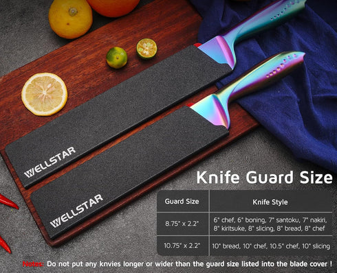 WELLSTAR Knife Edge Guards Set, 2 Piece Universal Blade Covers, BPA Free ABS Protective Blade Sheaths, Non-Scratch Felt Lining Kitchen Knives Cove...