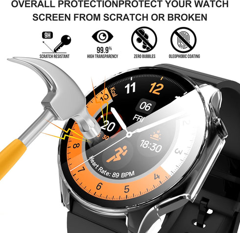 Suoman 2-Pack for Oneplus Watch 2 Case,2.5D 9H Ultra-thin Tempered Glass PC Screen Protective Case Cover for Oneplus Watch 2 (Clear+Clear)...