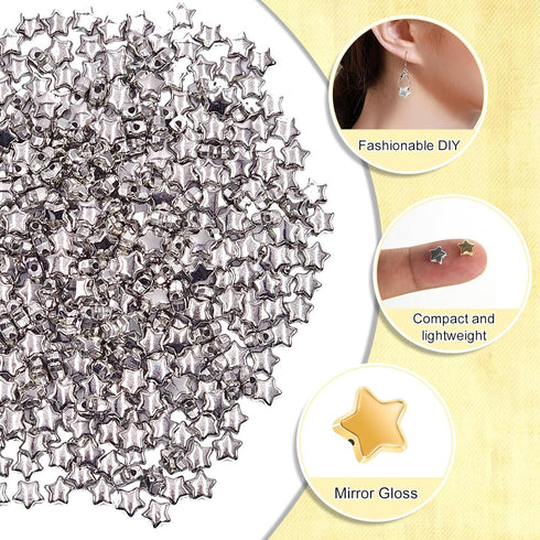 400 Pcs Star Beads Charm, 6mm Star Shape Spacer Star Spacer, Beads Star Pony Beads Five-Pointed Star Bracelet Charms with Box Sealing Star Beads f...