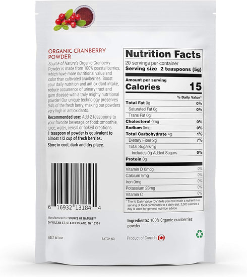 Organic Cranberry Powder 3.5oz (100g) 100% Whole Berry; Not Extract, Not Concentrate, Not Juice Powder...