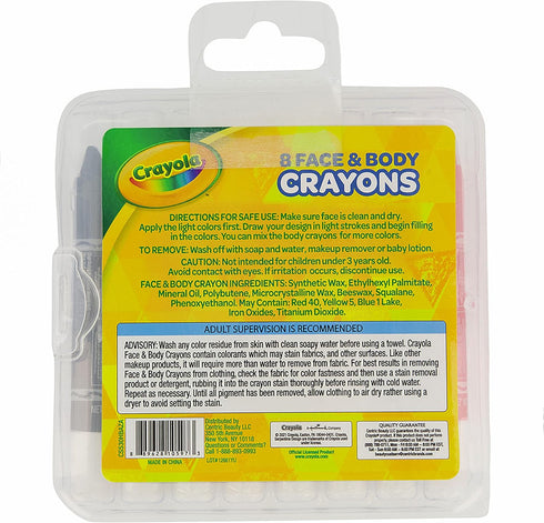 Crayola Face & Body Paint Crayons for Kids and Costumes, Washable Body Paint Markers Pack of 8 Classic Colors...