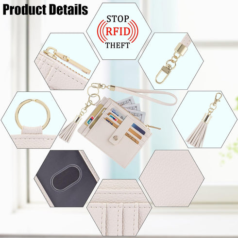 Wristlet Keychain Wallet for Women Slim Rfid Blocking Credit Card Holder Wristlet Zip Id Case Wallet Small Compact Leather Wallet Coin Purse for W...