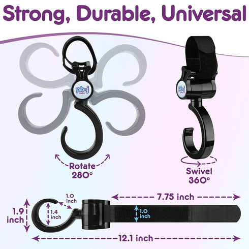 Stroller Hooks 2 Pack Organizer Clip Travel Purse Shopping Diaper Bags...