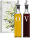 GREENOLIVE Olive Oil and Vinegar Dispenser Set - 17 oz. Glass Bottles with No-Drip BPA-Free Spouts - Stylish O and V Identifiers for Kitchen and D...