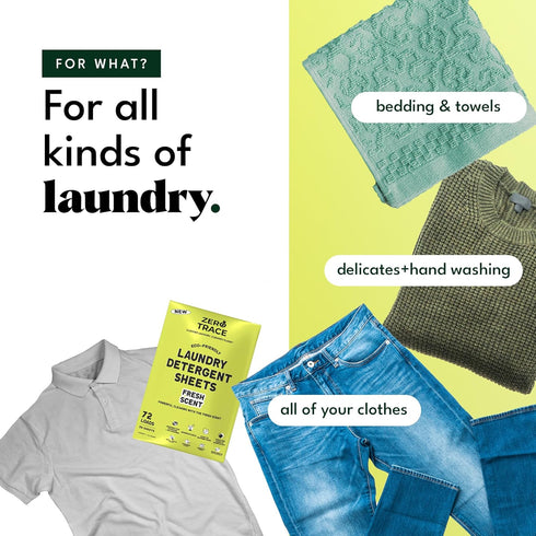 Zero Trace All Natural Laundry Detergent Sheets Eco Friendly - Laundry Soap Sheets - Travel Laundry Detergent with Fresh Scent (72 Loads 36 Sheets...