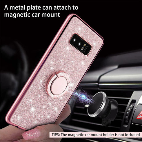 for Galaxy Note 8 Phone Case with Ring Stand Lanyard Strap Drop Protection Shockproof 2-Layer Protective Cover Cute Bling Glitter Girls Women Case...