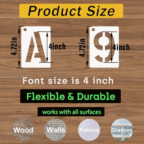 4 Inch Letter and Number Stencils, 68 Pcs Reusable Plastic Alphabet Spray Paint Stencils for Painting on Wood, Wall, Fabric, Rock, Signage, Door P...