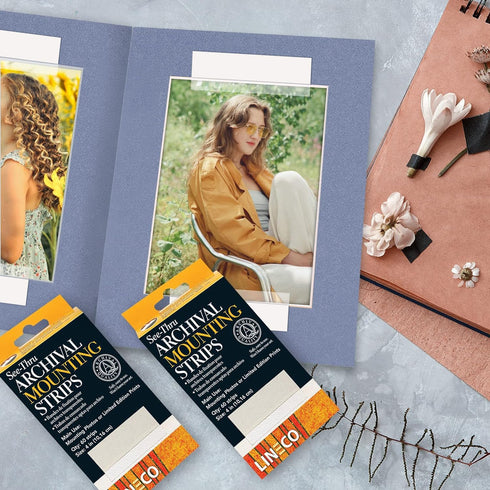 Lineco 4 Inches See-Through Archival Polyester Mounting Strips. Acid-Free, Framing Photos, Hinge-Less, Sturdy, Safe, Conservation, Easy, Artwork, ...