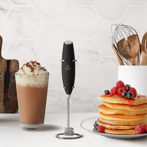 Zulay Kitchen Tornado Whisk Milk Frother Handheld - Coffee Frother Wand With Stand - Triple Whisk Hand Held Drink Mixer - Electric Stirrer Frothin...