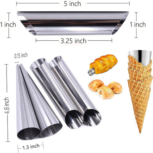 Stainless Steel Cream Horn Molds - 21 Pcs, Cannoli Form Tubes, Croissant Baking Molds with Cleaning Brush...