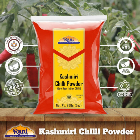 Rani Kashmiri Chilli Powder (Deggi Mirch, Low Heat) Ground Indian Spice 7oz (200g) ~ All Natural, Salt-Free | Vegan | No Colors | Gluten Friendly ...