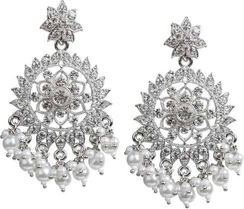 Silver Toned Indian Headpiece Maang Tikka With Earrings For Women...