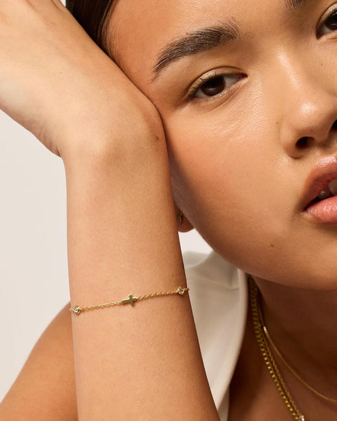 PAVOI 14K Gold Plated Sideways Cross Bracelet for Women | Religious Cubic Zirconia Station Bracelet | Confirmation Gift...