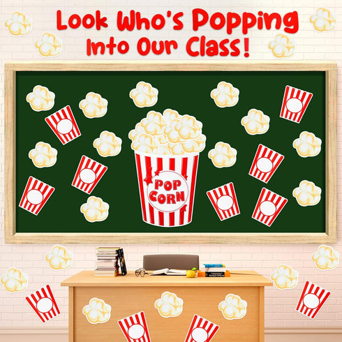 Glenmal 70 Pcs Popcorn Stickers Popcorn Accents with 6 Marking Pens Popcorn Box Back to School Classroom Bulletin Border Decoration for Class Blac...