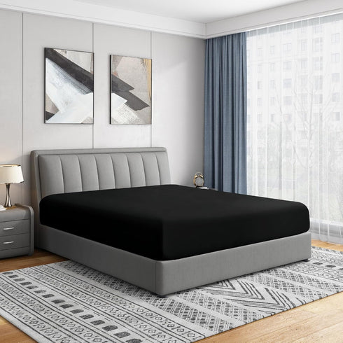 Cathay Home Luxury Wrinkle And Fade Resistant Double Brushed Ultra Soft Microfiber 14-inch Standard Pocket Single Fitted Sheet, Black, Full...