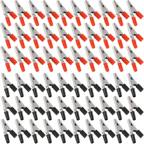 Glarks 60Pcs 53MM Insulated Alligator Clip Clamp Assortment Kit, Red Black Electrical Test Clamps with Plastic Hands for Electrical Testing...