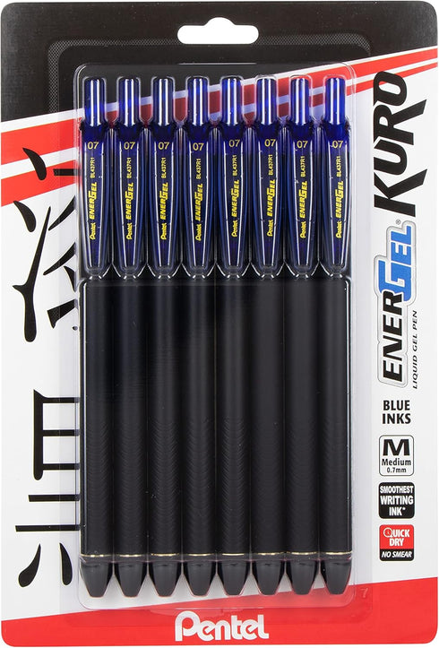 Pentel EnerGel Kuro Liquid Gel Pen, (0.7mm) Medium line, Blue Ink, 8 Pack...
