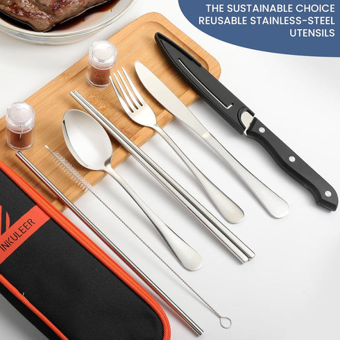Travel Cutlery, Portable Cutlery Set | Portable Silverware Set, 18/8 Stainless Steel Lunch Reusable Travel Cutlery Set, Fork and Spoon/Knife Set f...