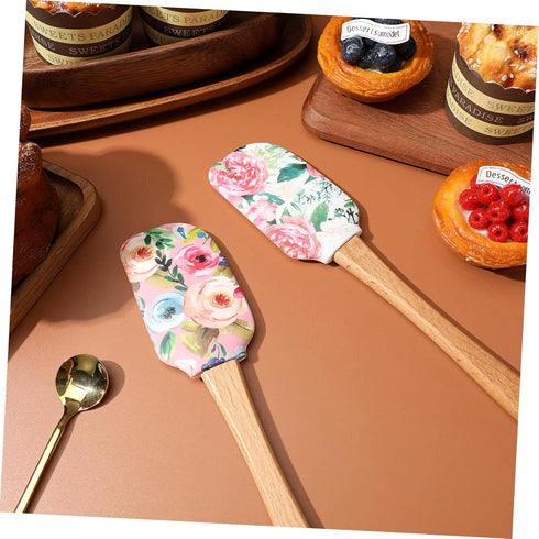 Luxshiny Silicone Scraper Spatula, 2pcs Wooden Handle Rubber Spatula Flower Pattern Mixing Scraper Cream Butter Spatula Non-stick Kitchen Utensils...