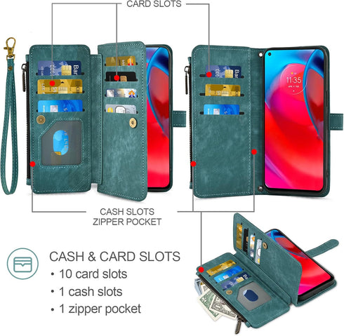 Asuwish Phone Case for Moto G Stylus 5G 2021 Wallet Cover and Tempered Glass Screen Protector Leather Flip Credit Card Holder Stand Rugged Cell Ac...