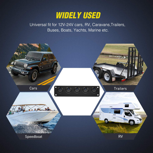 Nilight 5 Gang 3 Pin Rocker Switch Panel Waterproof On-Off Toggle Switches for Car Vehicle Trailer Truck SUV Marine Boat RV Ship 12V/24V 20A...