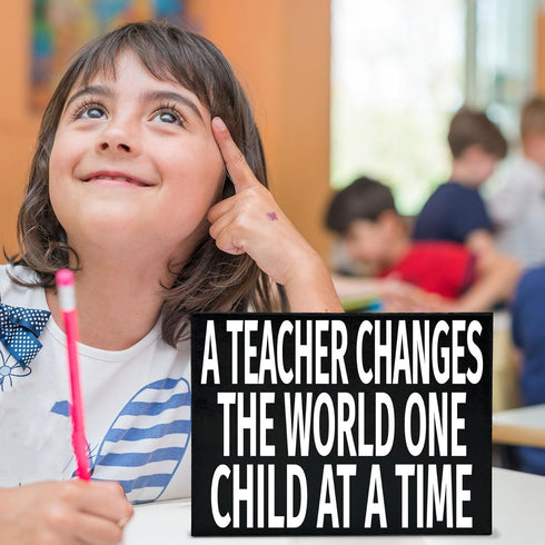 JennyGems A Teacher Changes World One Child at Time Wood Sign, Inspirational Teacher Gift, Classroom Decor, Gift for Teacher Appreciation...