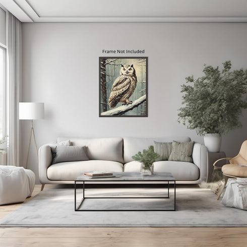 Posterizer 1 pcs-owl in nature-winter snowy scene in oil painting style-14-Art for Animal Lovers-Landscape & Nature Art-Decor for Home & Office- u...