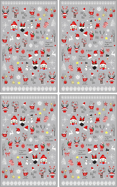 JMEOWIO 4 Sheets Christmas Glitter Nail Art Stickers Decals Self-Adhesive Pegatinas Uñas Snowflake Xmas Winter Holiday Red Cute Santa Elk Nail Sup...