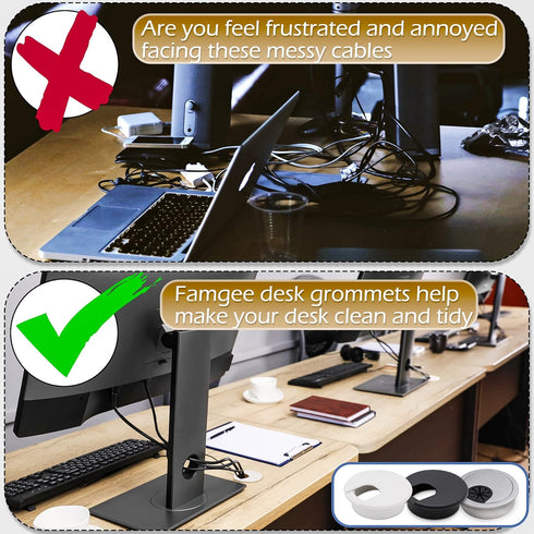 12 Pack 2 Inch Black Desk Grommet Kit Wire Cable Hole Cover Organizer Plastic Cover for Office Cord Management (Black)...