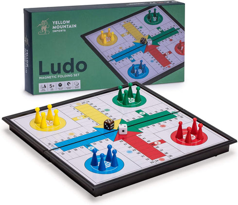 Yellow Mountain Imports Ludo Magnetic Folding Travel Board Game Set - 9.8 Inches - Portable Classic Strategy Game Set...