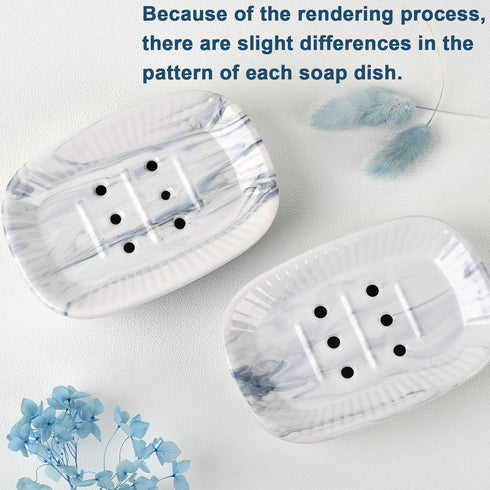 Ceramic Soap Dish, Self-draining Soap Holder, Double Layer Bar Soap Holder Marble Blue, Draining Soap Dishes for Bathroom Shower Kitchen, Easy to ...