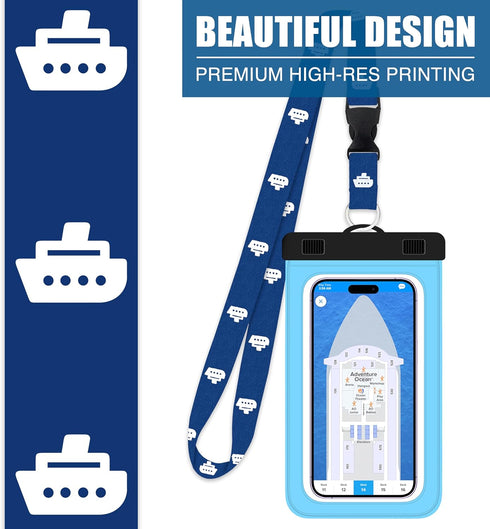 Cruise Lanyards Large Waterproof Cell Phone Pouch Dry Case w/Touch Screen - Screen Size up to 6.5” - for iPhone 15 14 13 12 11 Pro Max XS Plus, Sa...