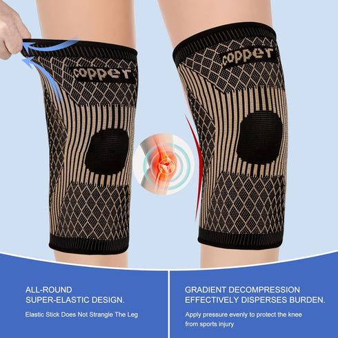 Fhmidic Copper Knee Brace for Knee Pain, Copper Knee Compression Sleeves for Men and Women, Knee Pads for Sports, Meniscus Tear, ACL, Arthritis, J...