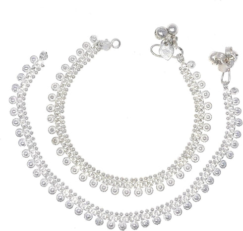 Traditional Indian Style Silver Curved Edge Payal Bell Anklet Pair Set For Women - Beach Party Dance Wedding...