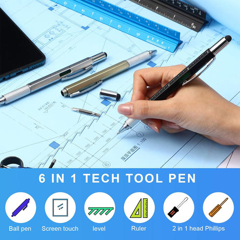 30 Pieces Tool Pen 6-in-1 Multitool Tech Tool Pen with Ruler, Level Gauge, Ballpoint Pen, Stylus Pen, Screwdriver and Slotted Screwdriver Multifun...