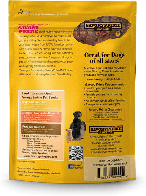 Savory Prime 990 White Supreme Retriever Roll Dog Treats, 6 Pack...