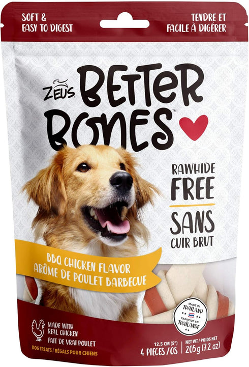 ZEUS Better Bones Dog Treats, Rawhide Free Healthy Dog Treats, BBQ Chicken, Regular, 4 Count...
