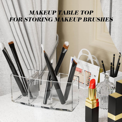 Rolybag Acrylic Makeup Brush Holder Organizer 3 Slots Cosmetic Brushes Storage Clear Pen Holder Eyeliners Eyebrow Pencil Display Case for Desk and...
