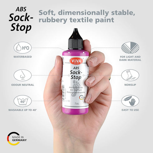 Viva Decor ABS Sock Stop (2.77 Fl oz, Pink) - Fabric Paint for Non-Slip Socks, Bath Mats & More - Latex-Free, Water-Based, Washable - For Grip Soc...