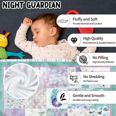 Mermaid Baby Throw Blanket for Girls, Soft Cozy Cute Mermaid Ocean Theme Plush Flannel Crib Blanket for Nursery, 30x40 inch Purple Teal Mermaid Fl...