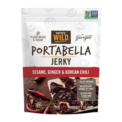 Giorgio Savory Wild Vegan Portabella Mushroom Jerky Gluten Free & Non-GMO Sesame, Ginger & Korean Chili, 2 ounce (pack of 1)...