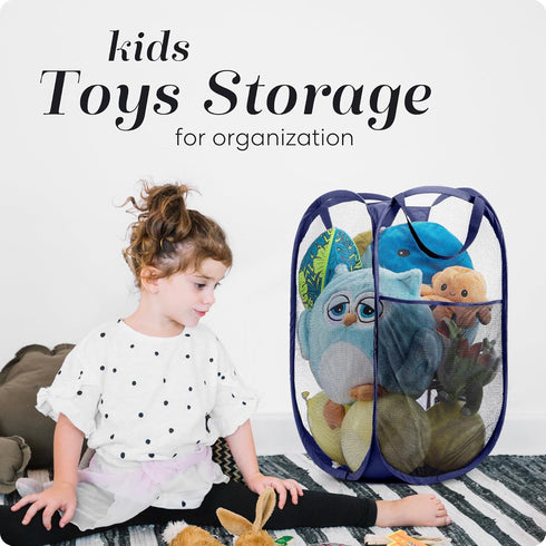 Handy Laundry Collapsible Mesh Foldable Hamper 14" x 14' x 24" Navy Blue...