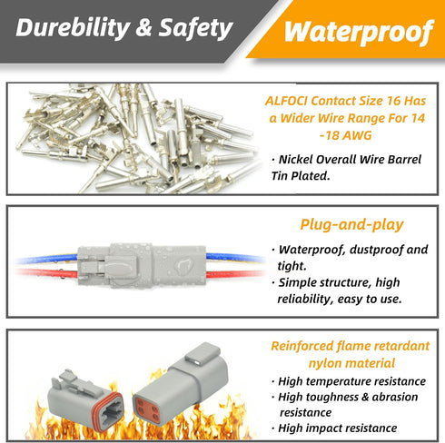 4 Set 4 Pin Waterproof Connector Automotive Electrical Butt, Deutsch DT Connector Kit with 18 Pairs 16# Stamped Contacts, 8 Pcs Sealing Plugs and ...