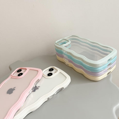 QLTYPRI Compatible with iPhone 13/iPhone 14(6.1 inch) Case, Cute Curly Wave Frame Clear Case for Girls Women, Transparent Soft Silicone TPU Bumper...