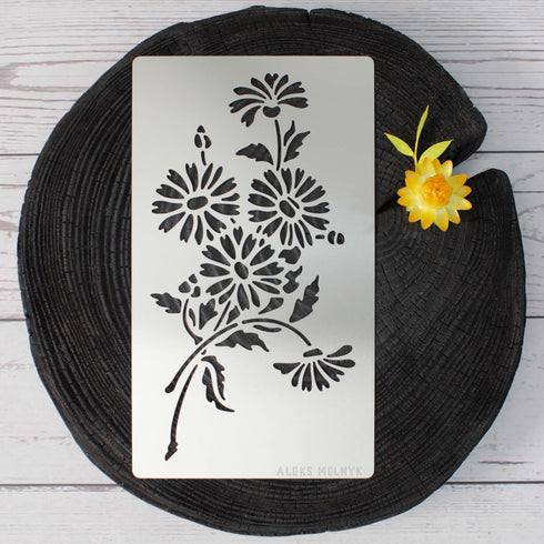 Aleks Melnyk No.275 Metal Stencil, Daisy Flower, Leaf Blossom, Bouquet of Daisies, Small Stencil, 1 PC, Template for Wood Burning, Engraving, Craf...